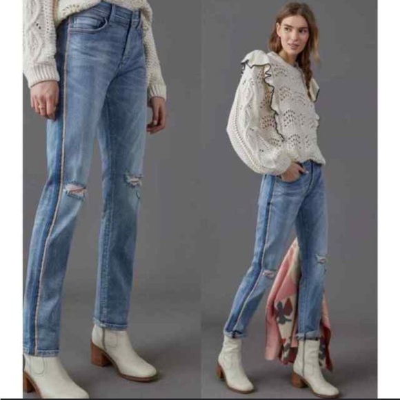 Anthropologie Pilcro Side Stripe Mid Rise Slim Boyfriend Jeans - Picture 1 of 5